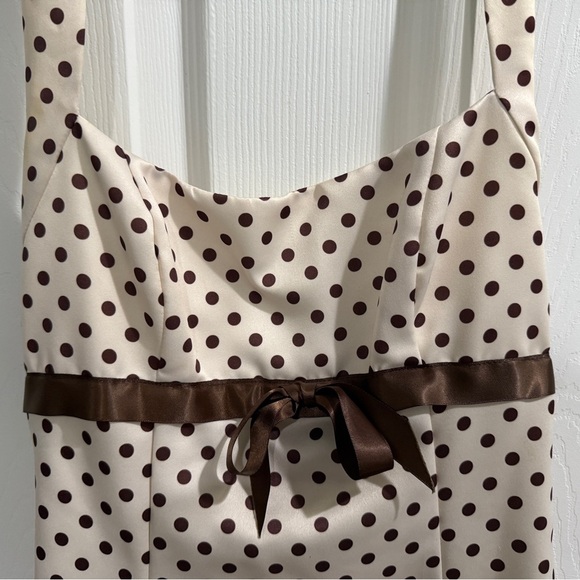 VTG Zum Zum by Niki Livas Cream Brown Polka Dot Babydoll Dress Tulle Bow Y2K - Picture 10 of 11